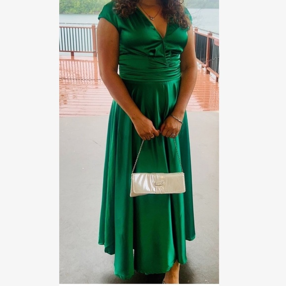 Luxe Satin Plunging Neck party Holiday Midi Dress - Picture 2 of 6